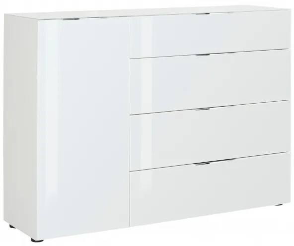 Sconto Komoda CASSINI biela matná/biele sklo