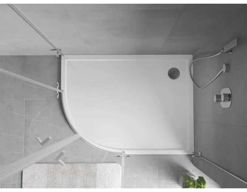 Mexen Flow, asymetrická štvrťkruhová sprchová vanička slim, pravá 100 x 80 cm, biela lesklá, 46Q108010R