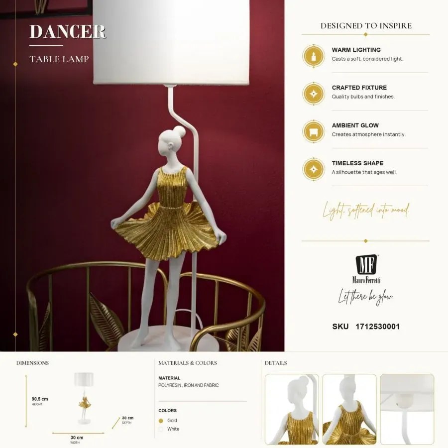 Stolná lampa Dancer 90,5 cm bielo-zlatá