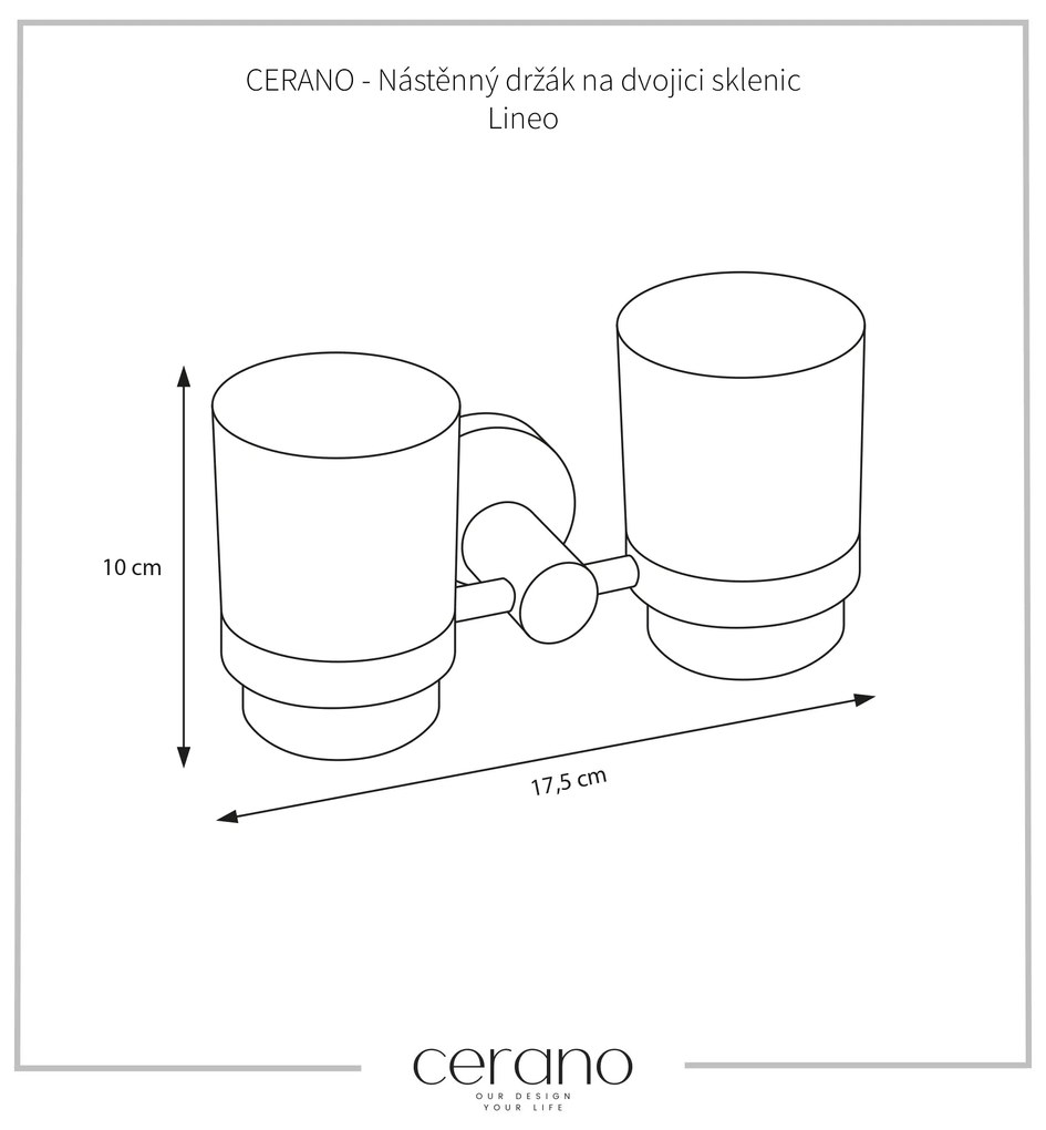 CERANO - Nástenný držiak na dvojicu pohárov Lineo - chróm, mliečne sklo, CER-CER-479800