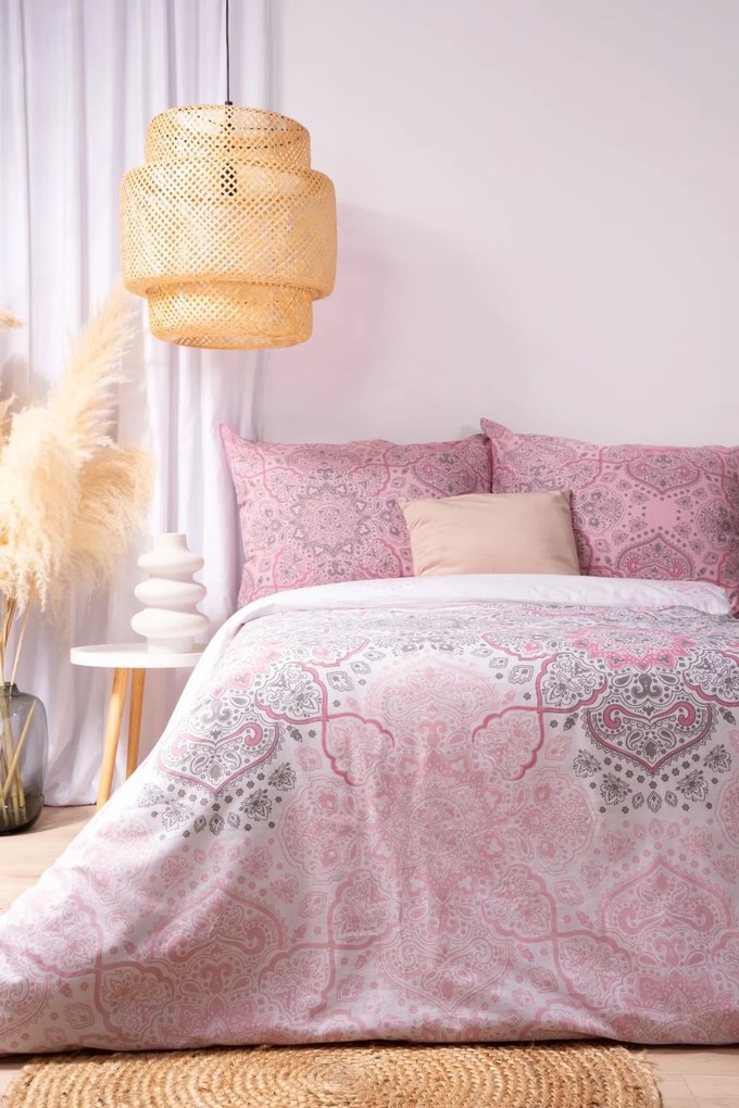Bavlnená posteľná bielizeň s jemným ružovo-šedým vzorom