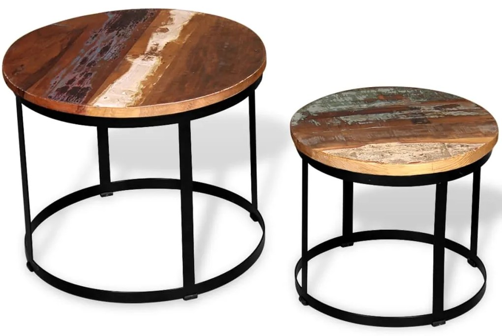 vidaXL Konferenčný stolík z masívneho recyklovaného dreva, 2 ks, okrúhly, 40 cm/50 cm