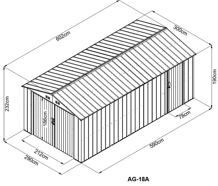 Plechová garáž BestBerg AG-18A / 18 m² / 602 x 300 x 232 cm / sivá