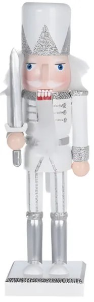 Luskáčik v bielo-striebornom oblečení s mečom 25 cm
