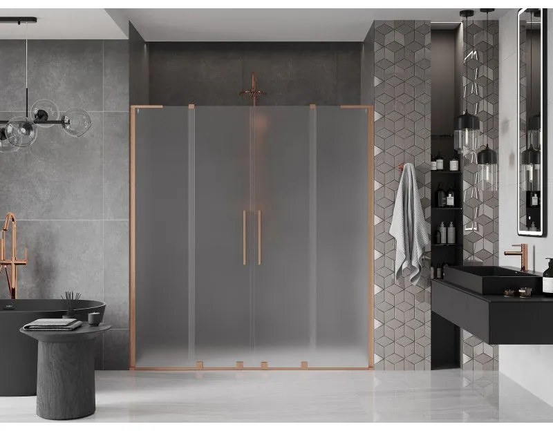Mexen Velar L Duo, posuvné sprchové dvere do otvoru 170 cm, 8mm sklo námraza, medená matná, 871-170-003-32-65