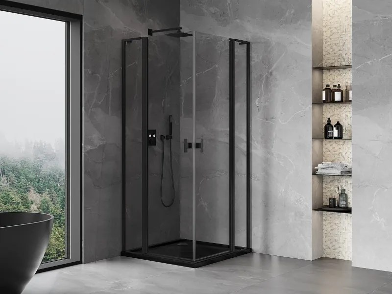 Mexen, Mexen Mist L Duo výklopný sprchový kút 115 x 115 cm, priehľadný, čierny - 8A4L-115-115-70-00