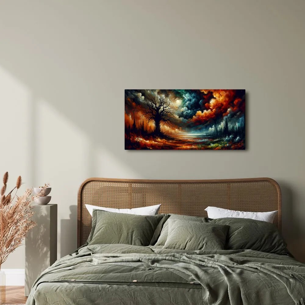 Obraz krajina s farebným stromom života