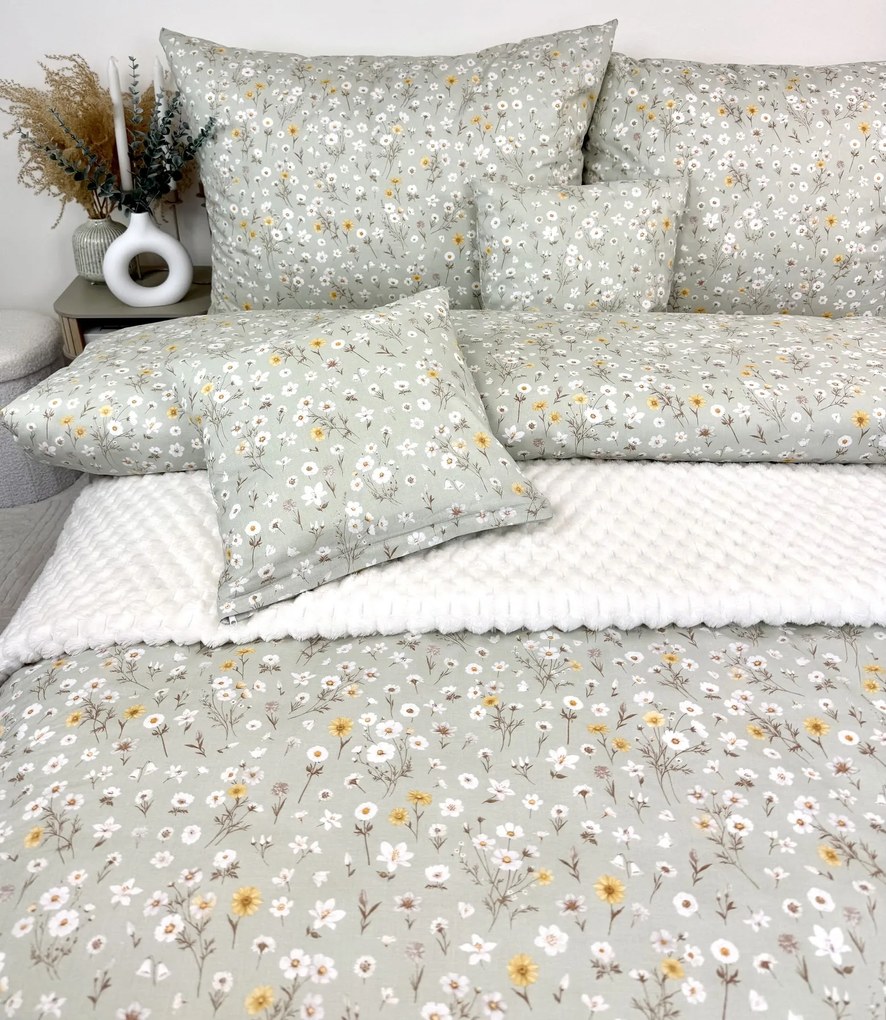 Jarná Lúka – zelená bavlnené posteľné obliečky 140x200/70x90 cm | slovenská výroba