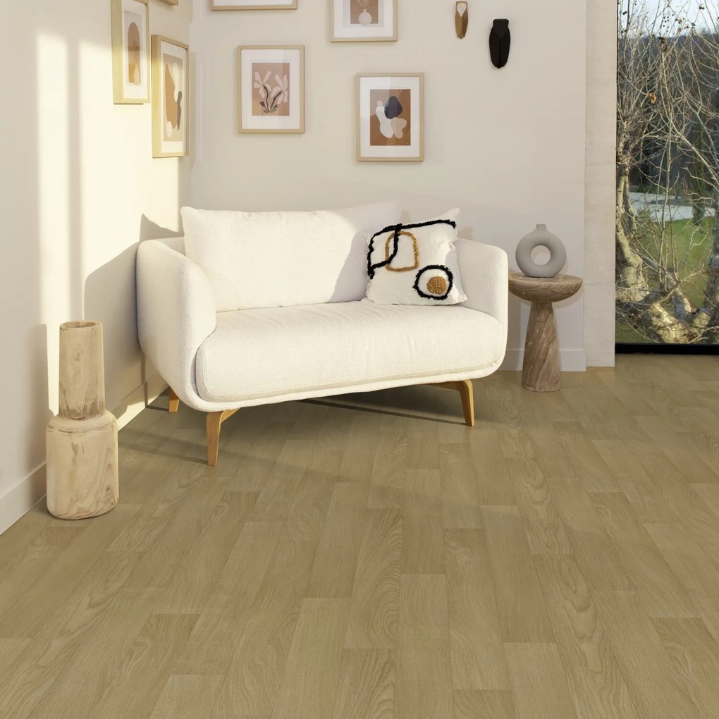Gerflor, PVC podlaha - lino AladinTex Ultra 0636 Esterel blond, na mieru, šíře 4m, hnedá, filc, chodba / predsieň