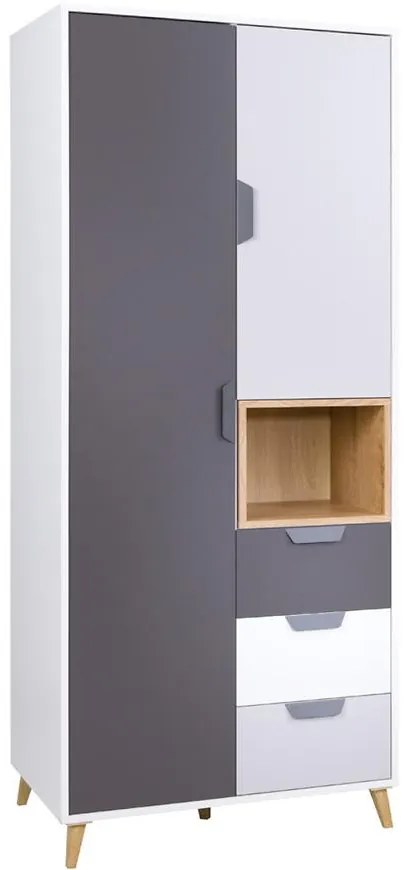 Skriňa Joker 2 80 Biely/Grafit/Šedá/Dub Lefkas