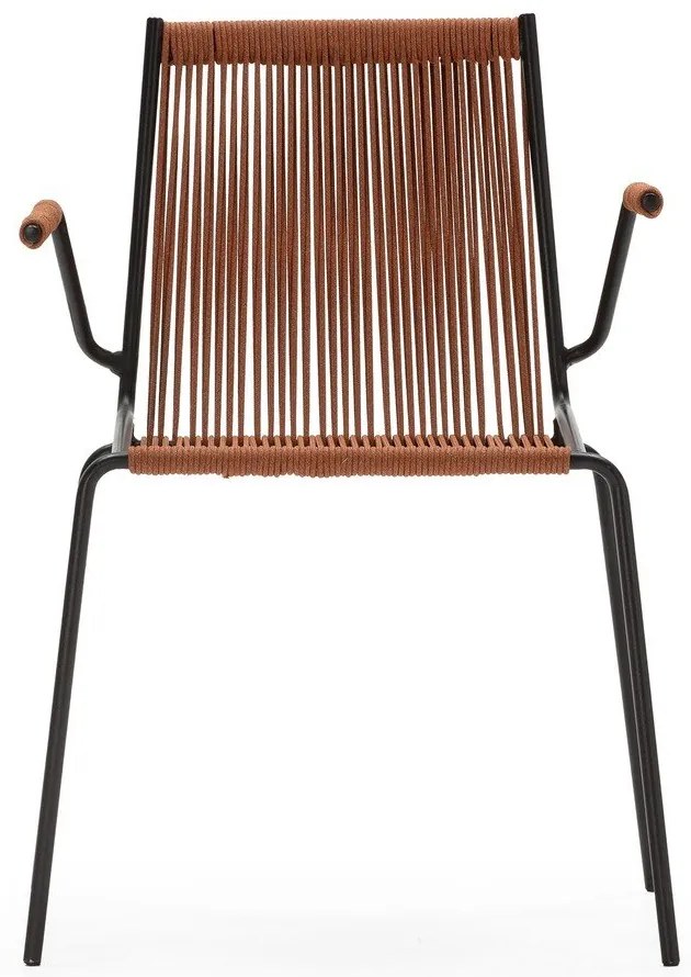 Terakotové kovové jedálenské stoličky v súprave s podrúčkami/stohovateľné 2 ks Emily – Marckeric