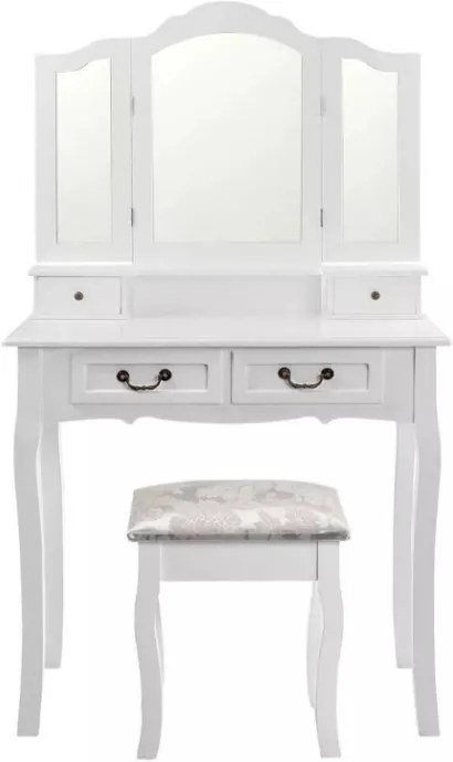 Toaletný stolík s taburetom REGINA NEW biela / strieborná