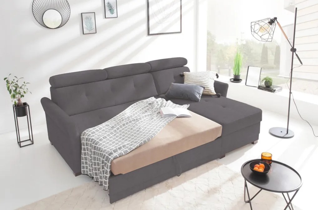 Rohová sedacia súprava Harris, tmavo šedá tkanina, pravý roh