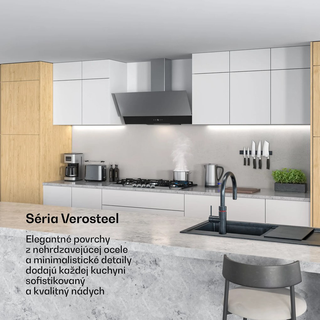 Klarstein Verosteel digestor | Elegantný, minimalistický, výkonný | Trieda energetickej účinnosti A | 624 m³/h | 90 cm