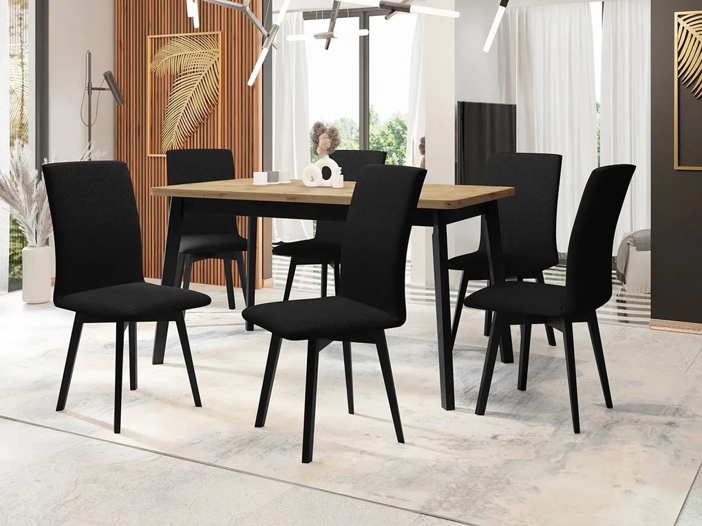 Jedálenský stôl so 6 stoličkami AL24, Morenie: dub artisan L, Poťahové látky: 25x - Paros 2, Farby nožičiek: čierna