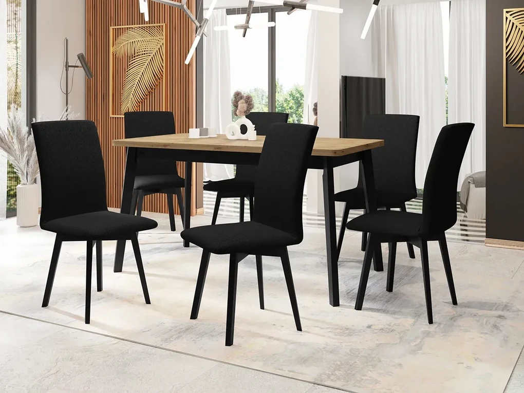 Jedálenský stôl so 6 stoličkami AL24, Morenie: dub artisan L, Poťahové látky: 25x - Paros 2, Farby nožičiek: čierna