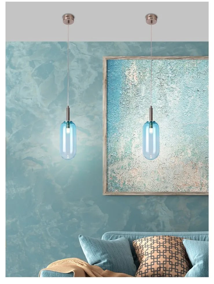 Modré LED závesné svietidlo so skleneným tienidlom ø 13 cm Fiuggi – Candellux Lighting