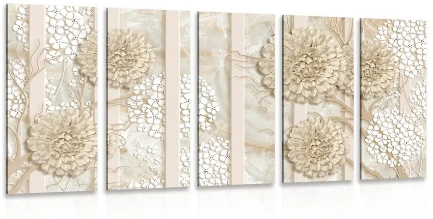 5-dielny obraz abstraktné kvety na mramorovom pozadí Varianta: 200x100
