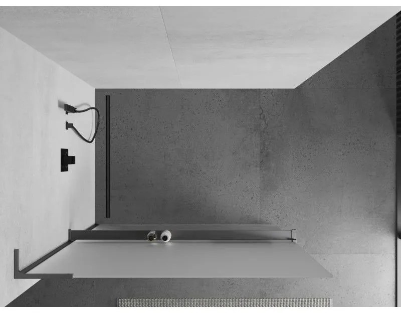 Mexen Kioto+ L, sprchová zástena Walk-In s poličkou a vešiakom 100 x 200 cm, 8mm sklo námraza, grafitový profil, 800-100-123-95-30