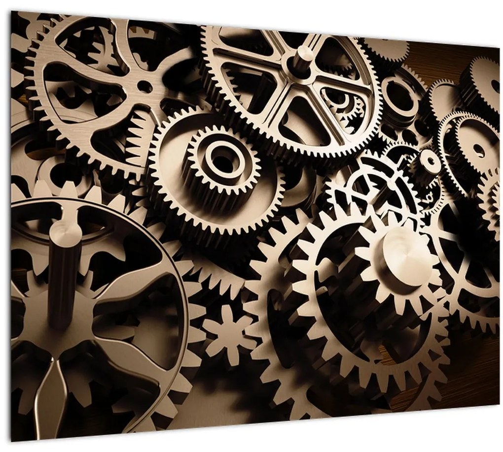 Sklenený obraz - Hodinové súčiastky (70x50 cm)