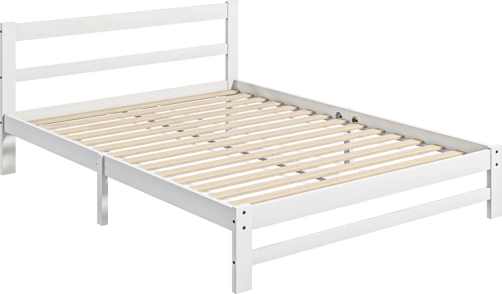 HOMCOM Drevený rám postele 195x141 cm Dvojlôžkový rám pre matrac 135x190 cm (nie je súčasťou) 300 kg nosnosť Biela | Aosom
