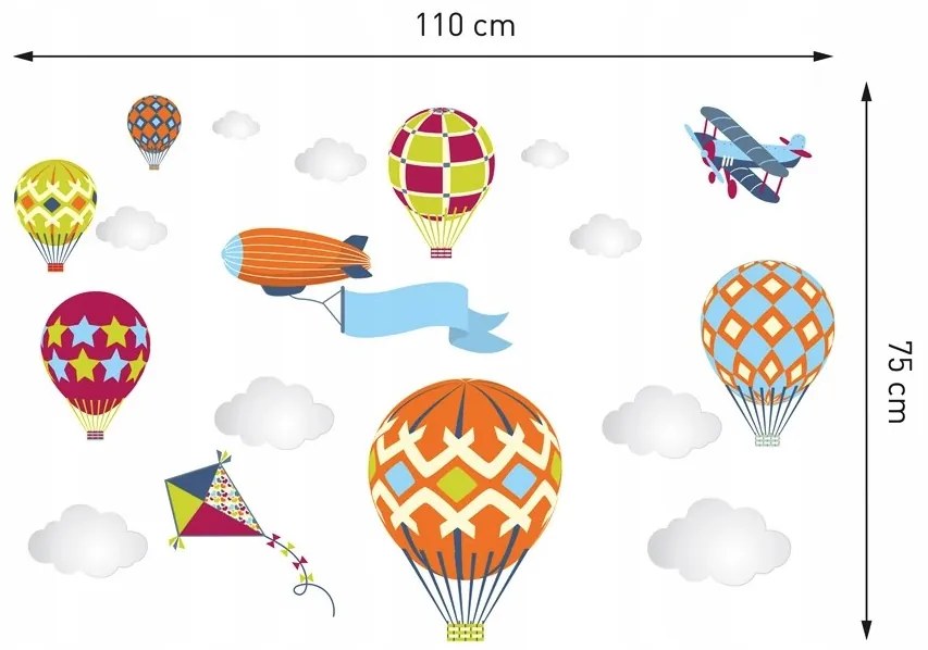 Nálepky na stenu Lietadlo, balón pre budúceho letca XXL 110x75
