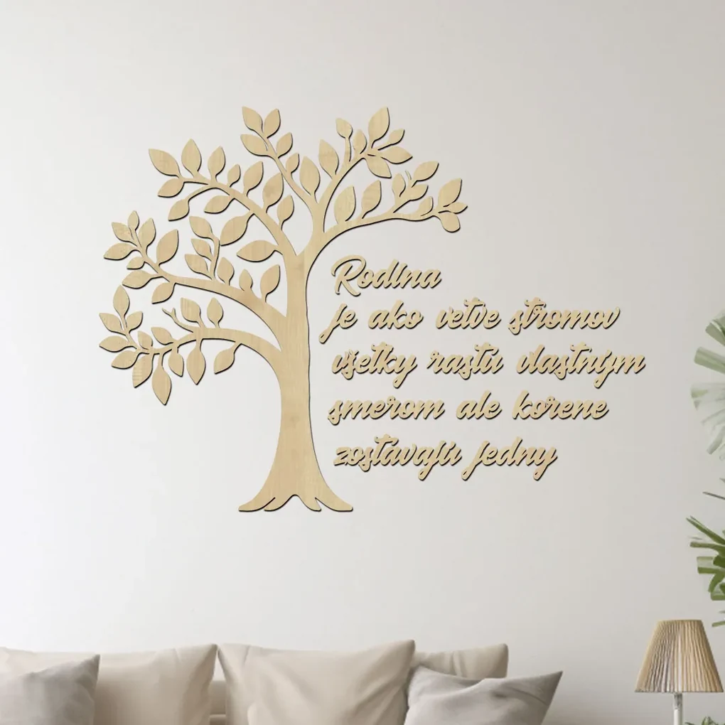 dřevo života Drevený strom Rodina sú korene Farebný vzor: Biela, Rozmery (cm): 79x60