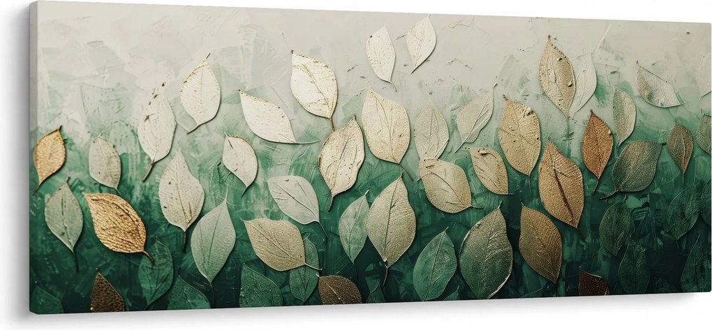 Obraz - Zlato-zelené listy (120x50 cm)