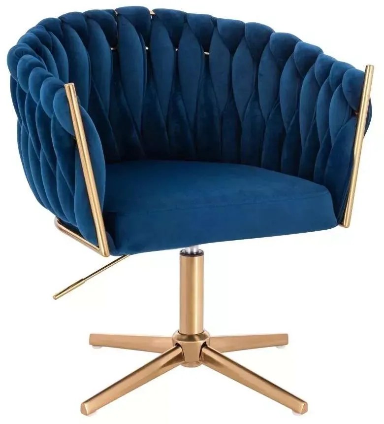 LuxuryForm DESIGN Stolička NORDEN VELUR na zlatom kríži - modrá