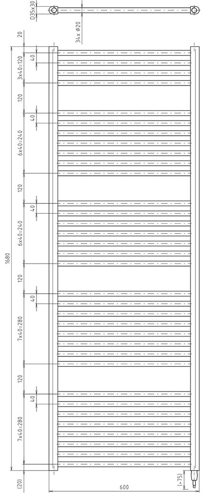 Aqualine Aqualine, DIRECT-E elektrické vykurovacie teleso, rovné, 600x1680 mm, 800 W, čierna, ILE66TB