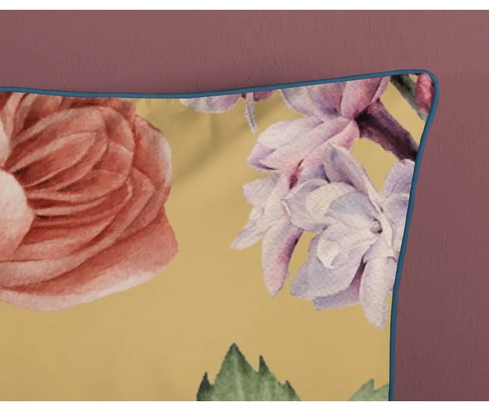 Okrovožlté obliečky na dvojlôžko/predĺžené z bavlneného saténu 240x220 cm Fiori – Descanso