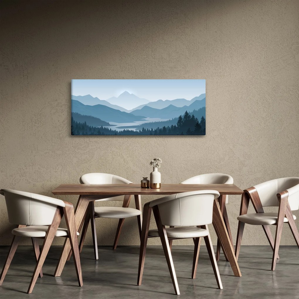 Obraz - Hory pohľadom grafika (120x50 cm)