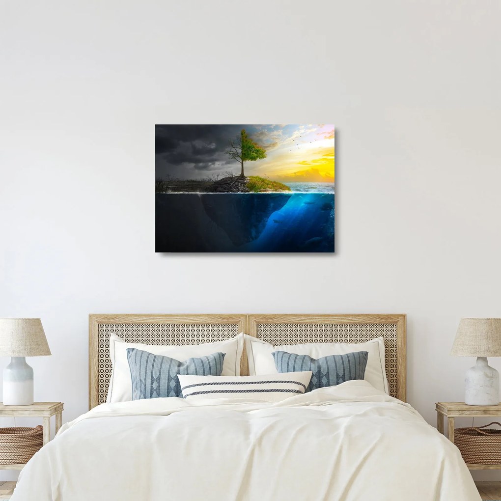 Sklenený obraz znázorňujúci dve strany (70x50 cm)