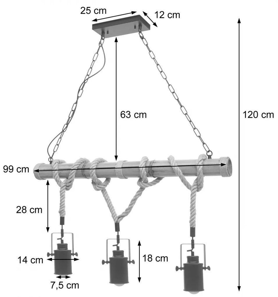 Závesné svietidlo H82 industrial, spot 3 74204 - kov / bambus - Čierna