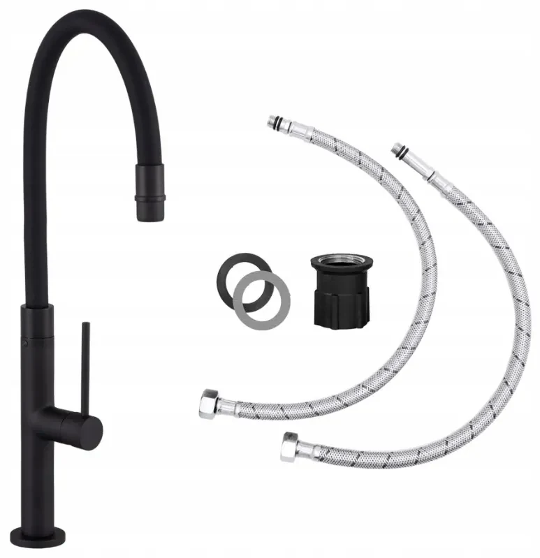 Gamma Flex Slim, vysoká kuchynská batéria s elastickým ramenom h-480 mm, čierna, GMA-BFXSL-BK