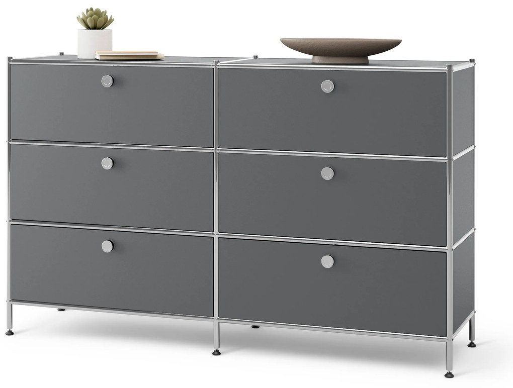 Kovová komoda »CN3« so 6 zásuvkami, sivá