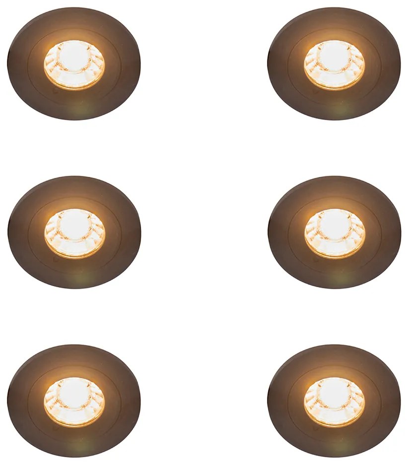 Sada 6 moderných zapustených bodových svetiel čierna okrúhla IP44 - Xena