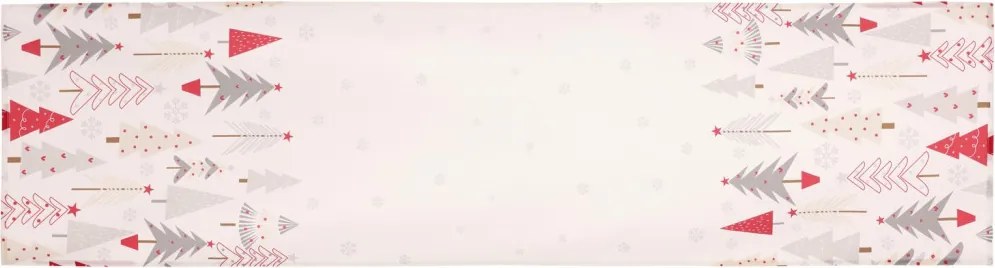 Vianočný behúň na stôl Stromčeky 150x40 cm, biely