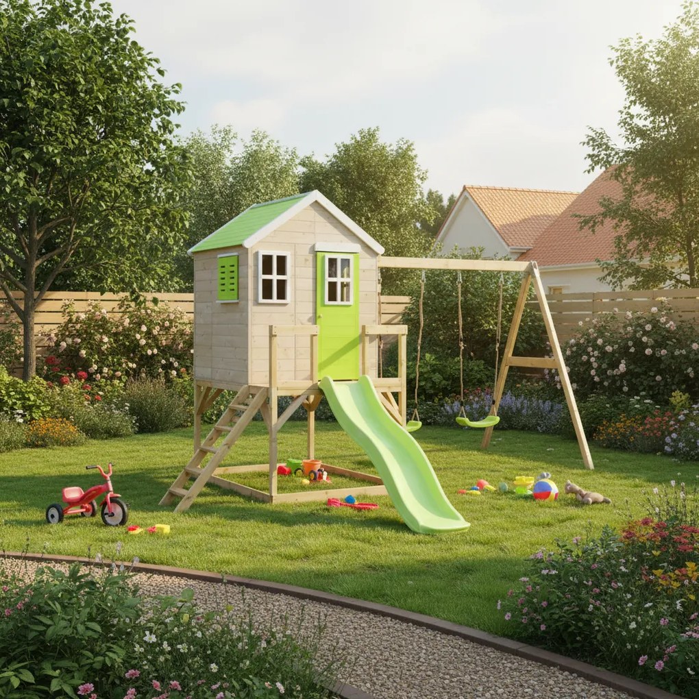 Detský záhradný domček s ihriskom HIDE | limetková