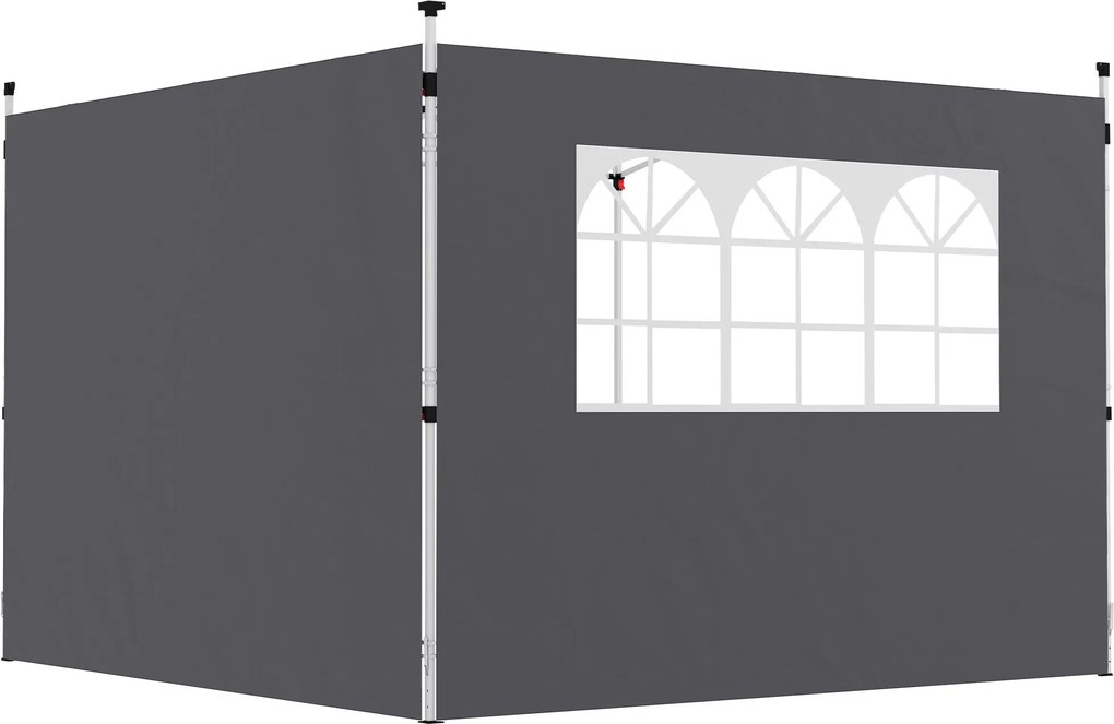 Bočné panely Outsunny pre záhradný pavilón 3 x 3 m, bočné steny s oknom, sada 2 kusy Oxford 210D Tmavosivá | Aosom