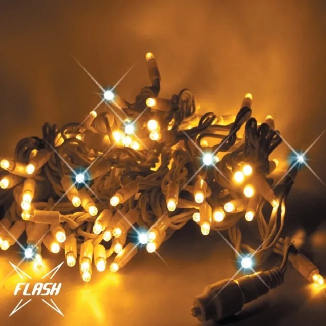 DECOLED Easy Fix LED svetelná reťaz 20 m vonkajšia teplá biela s FLASH, 120 diód, biely kábel IP67, 2×10 m