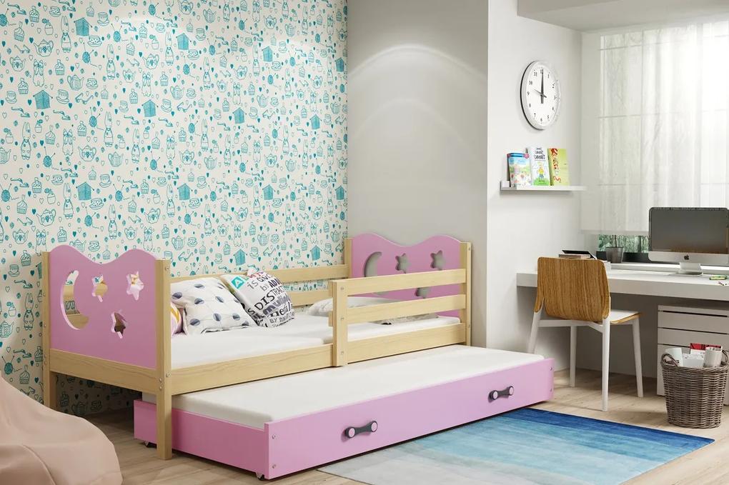 BMS Detská posteľ Miko 2 s prístelkou / borovica Farba: Borovica / ružová, Rozmer.: 200 x 90 cm