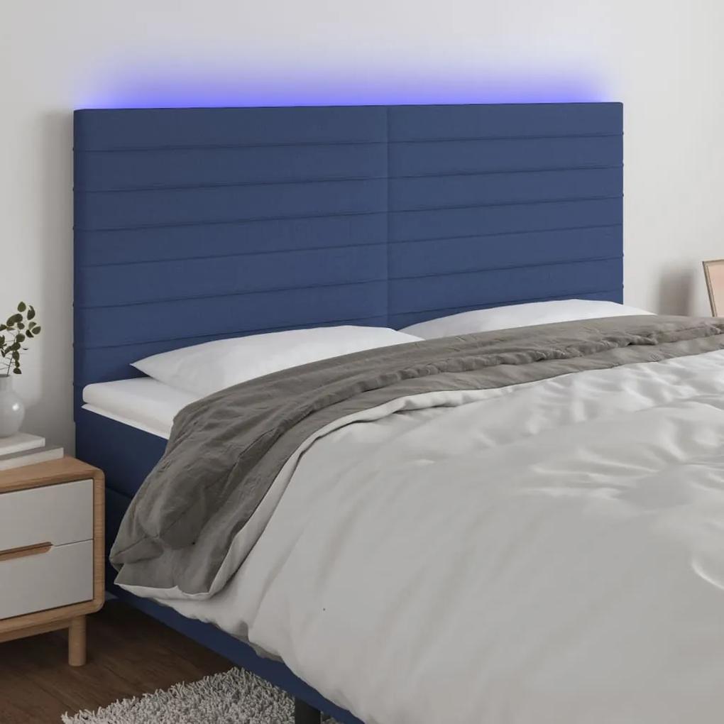 Čelo postele s LED modré 180x5x118/128 cm látka 3122584