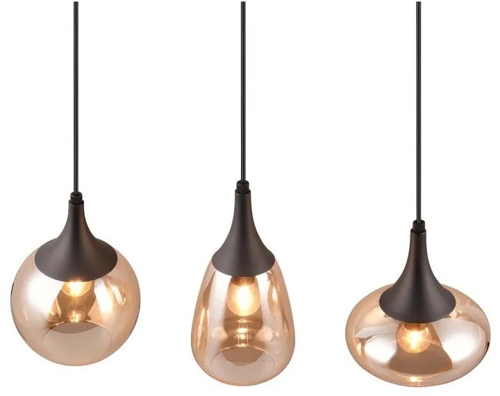 Čierno-oranžové závesné svietidlo so skleneným tienidlom Lumina – Trio