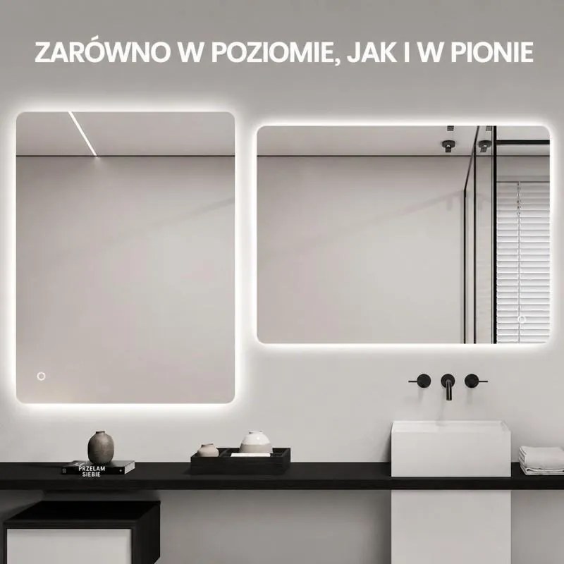 Erga Kalami, bezrámové LED zrkadlo s vyhrievaním a dotykovým ovládaním, 80 × 60 cm, ERG-YKA-MR.KALAMI-60X80
