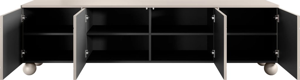 RTV skrinka Sonatia II 200 cm štvordverová na guľatých nohách - kasmír