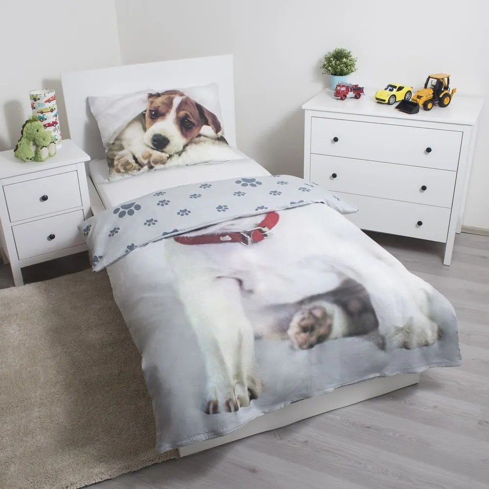 Sivé bavlnené detské obliečky na jednolôžko 140x200 cm Dog – Jerry Fabrics