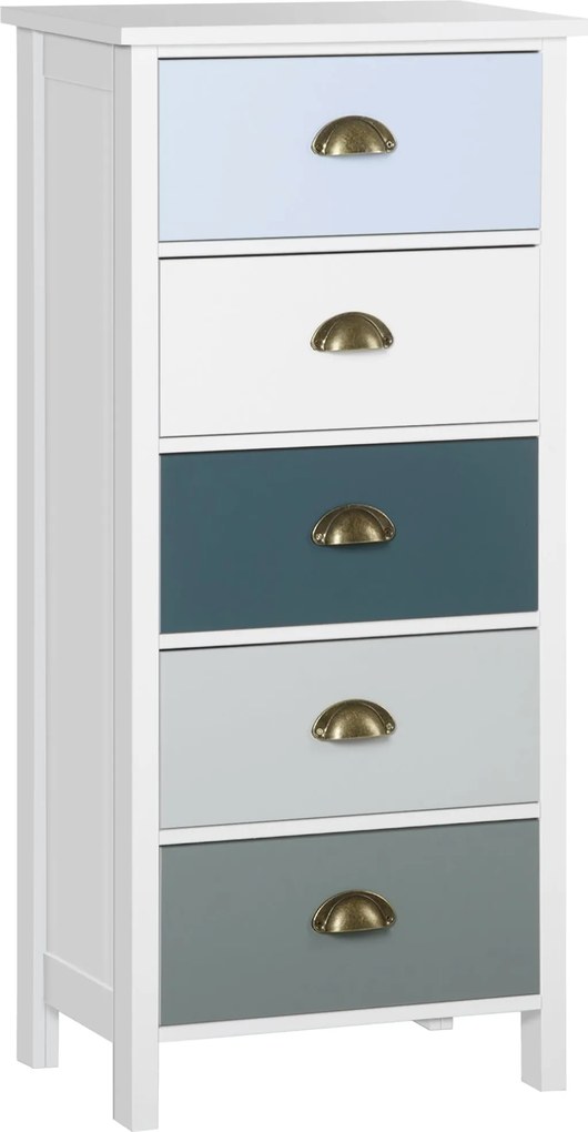 HOMCOM Viacfarebný 5-zásuvkový komoda s kovovými úchytkami - dim. 45Š x 30H x 95,4V cm | Aosom