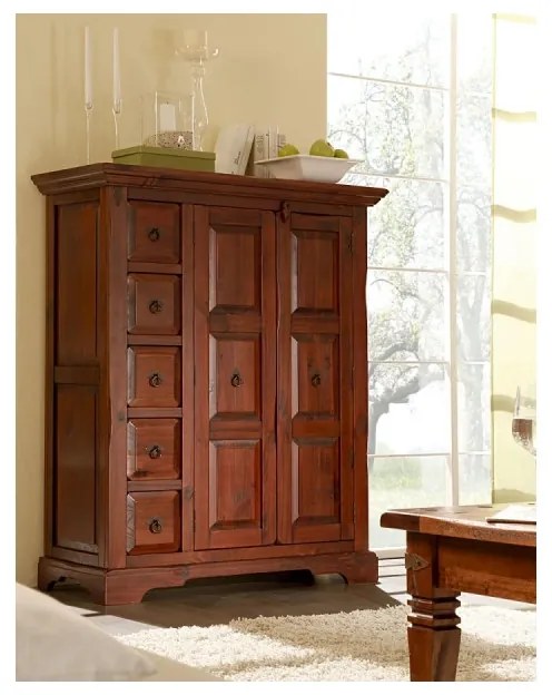 furniture-nabytek.cz - Masívna komoda Highboard Catana z borovice, hnedá, lakovaná – 107×45×130 cm