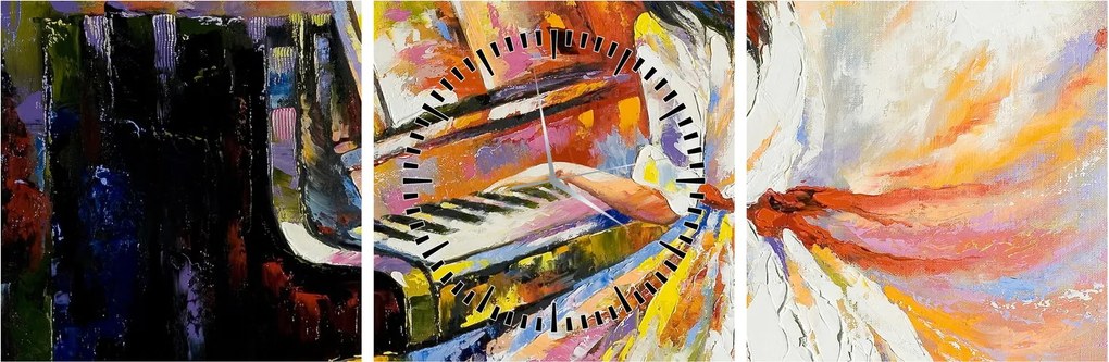 Obraz - Žena hrajúca na piáno (s hodinami) (90x30 cm)
